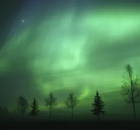 Arctic northern lights on a small ship cruise