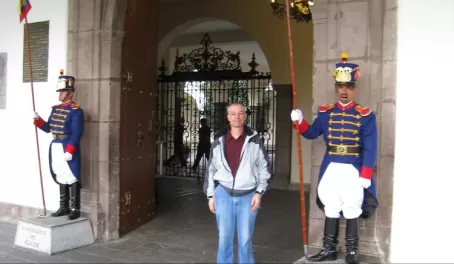 Jon at the door of the Presidential Palace
