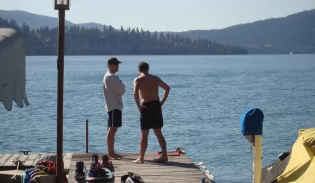 Aaron and Gabriel on the dock -- a gorgeous afternoon