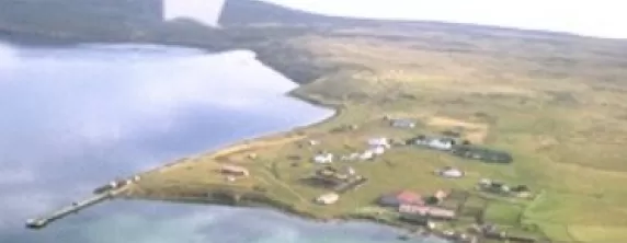 Aerial view of Pebble Lodge on Pebble Island