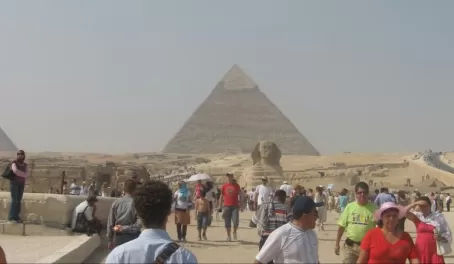 A crowd gathers to see the amazing sites of Egypt