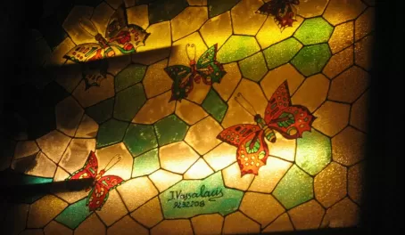 Stained glass at restaurant in Plaka, Athens