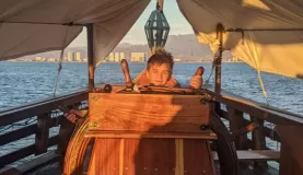 Gabriel driving the pirate ship