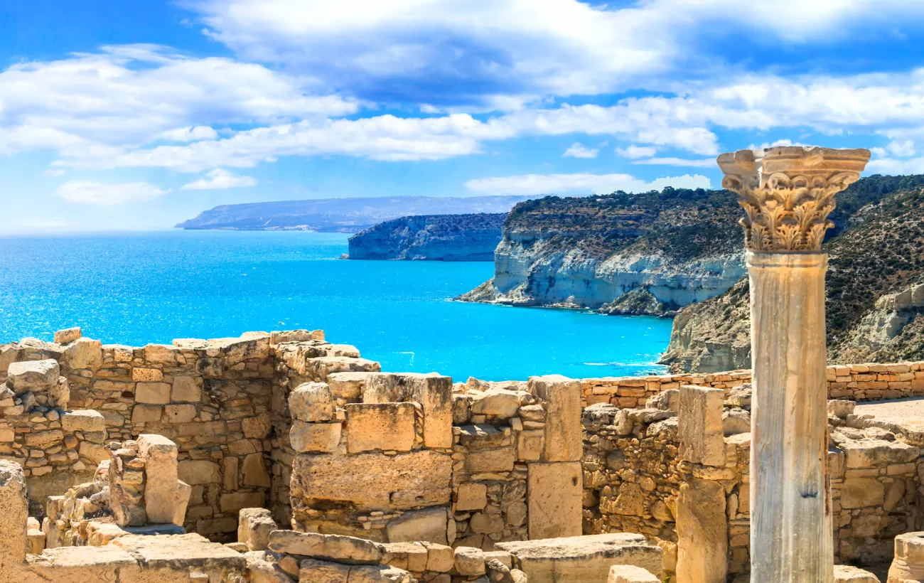 Ancient temples and turquoise sea of Cyprus island