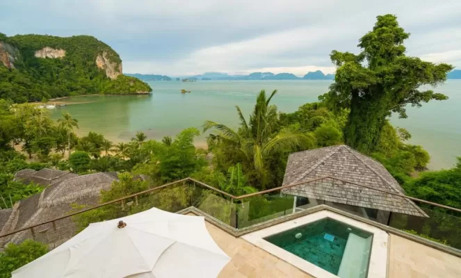 Top deck view of the beach at Treehouse Villas Koh Yao