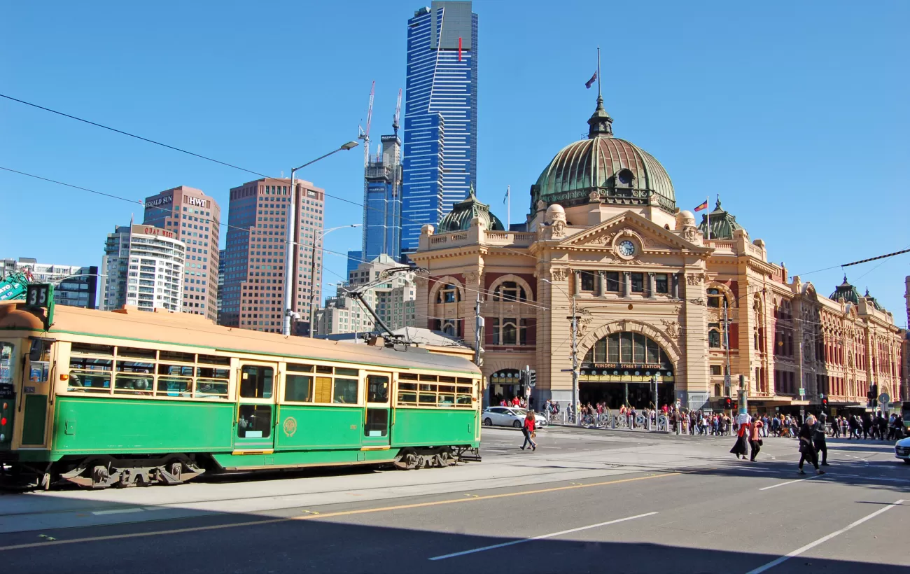 Two Melbourne icons: Flinders St Station and the City Circle Tram