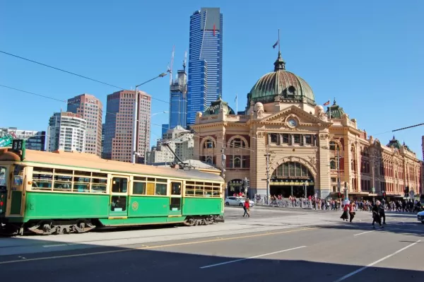Two Melbourne icons: Flinders St Station and the City Circle Tram