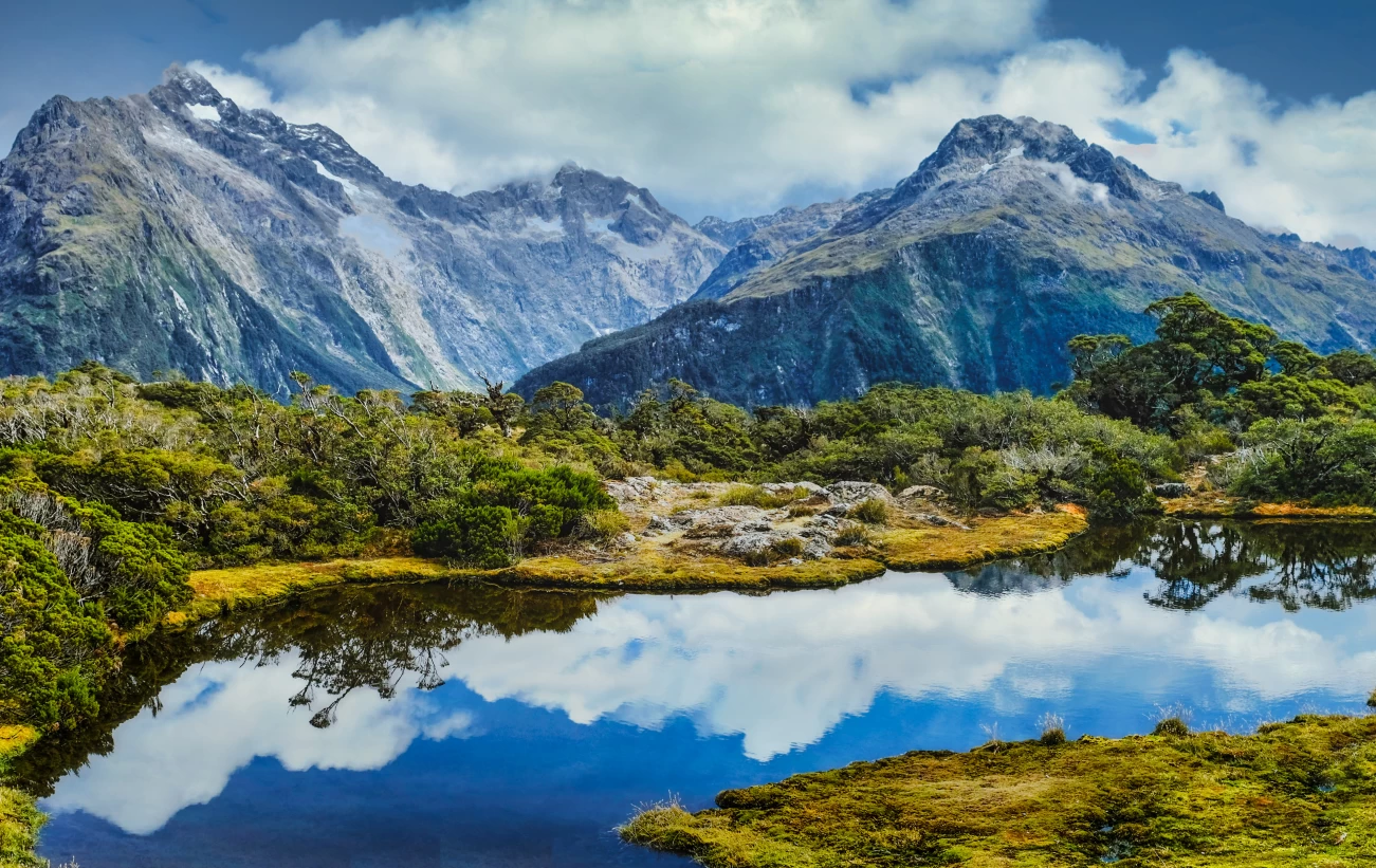 Lake and mountains in Milford Sound, South Island, New Zealand