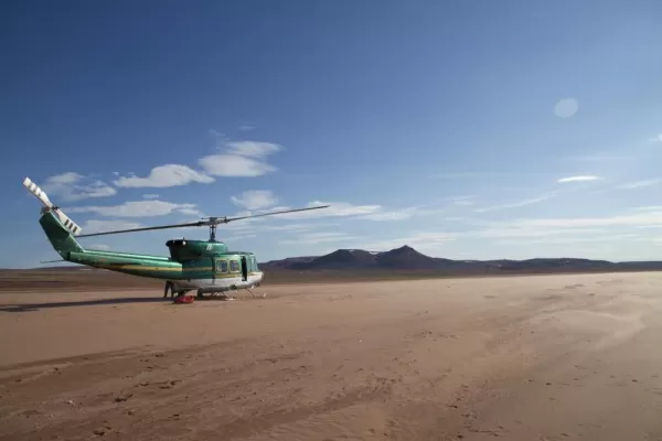 Helicopter on Somerset Island Northwest passage near Arctic Watch