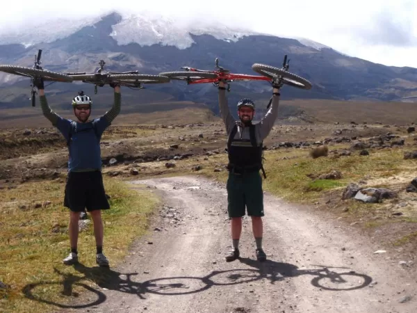 Mountain bikers celebrate on an Ecuador Adventure