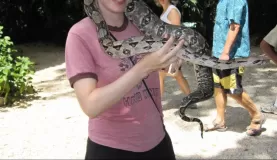 Holding a boa constricter at the Belize Zoo
