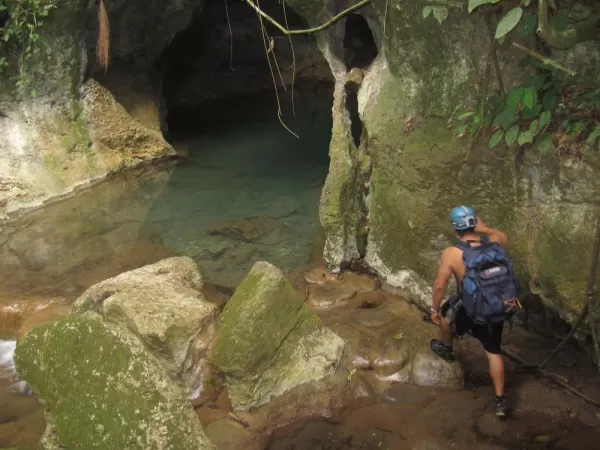 Exploring a cave in the Belizean rainforest