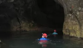 Swimming into the cave
