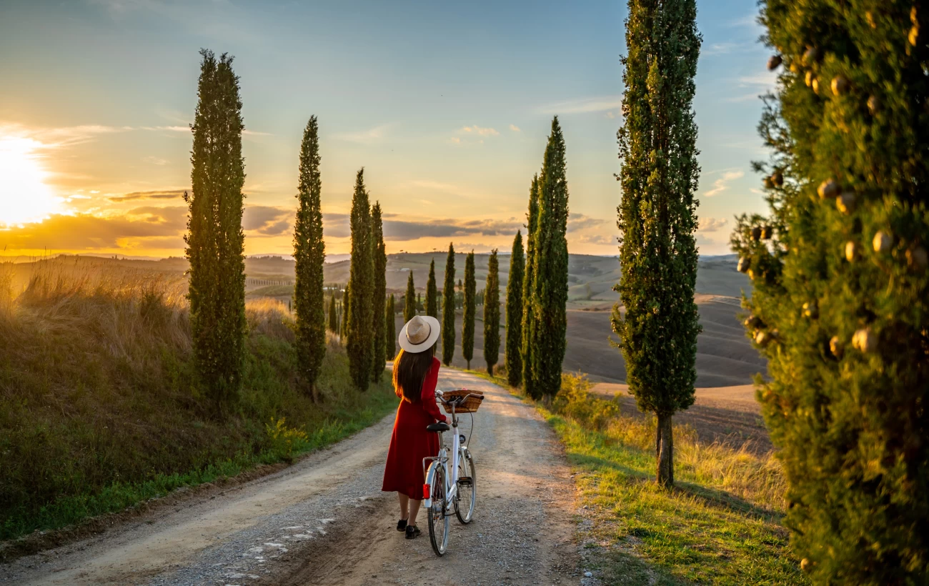 Walking the Tuscan countryside at sunset