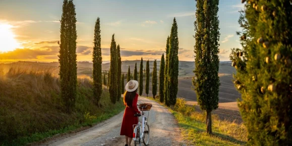 Walking the Tuscan countryside at sunset