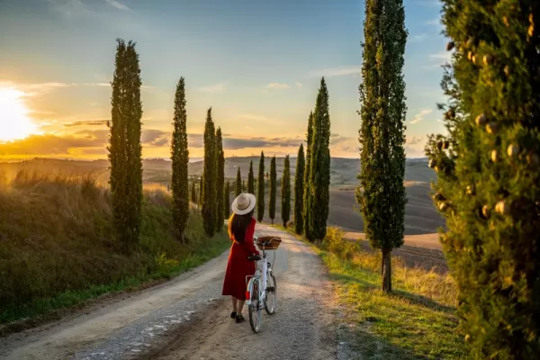 Walking the Tuscan countryside at sunset