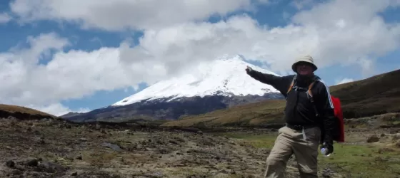 Hiker approaching Cotopaxi Volcano