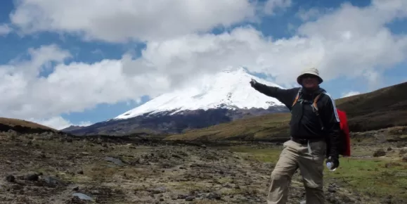 Hiker approaching Cotopaxi Volcano