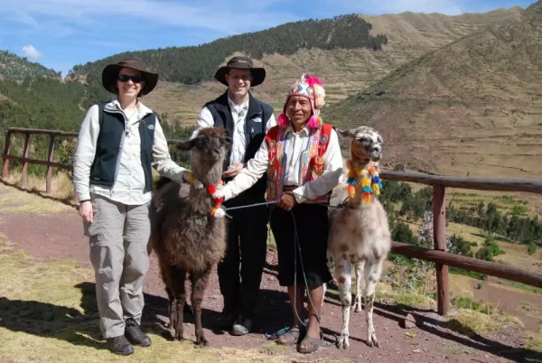 Us, and a Peruvian native with his llamas near Pisac, Peru