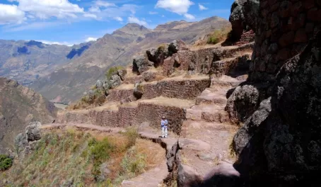 Terraces and mountains in Pisac, Peru