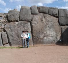 Us in front of huge rock in Sacsayhuaman-Cuzco