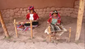 ladies weaving at the llama farm