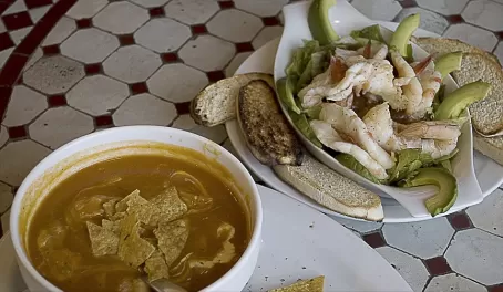 Azteca soup and shrimp salad at El Patio
