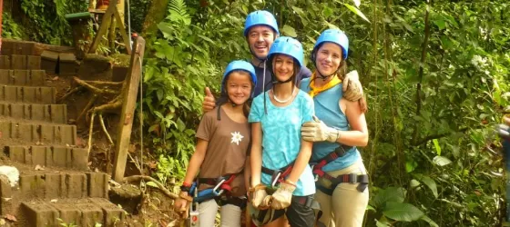 We did it! A happy family after a zip line tour in Costa Rica