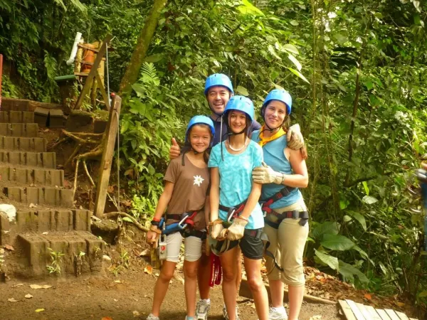 We did it! A happy family after a zip line tour in Costa Rica