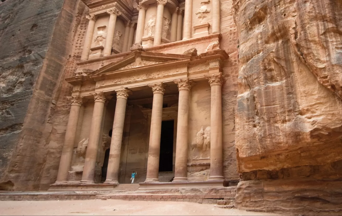 The lost city of Petra that was built into the rock.