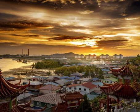 Sunset over the town of Kuching, Sarawak, Malaysia