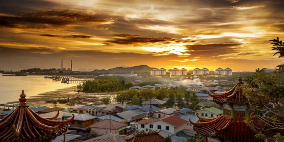 Sunset over the town of Kuching, Sarawak, Malaysia