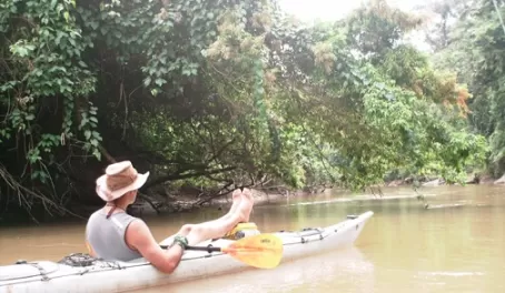 Felipe kicks back in his kayak