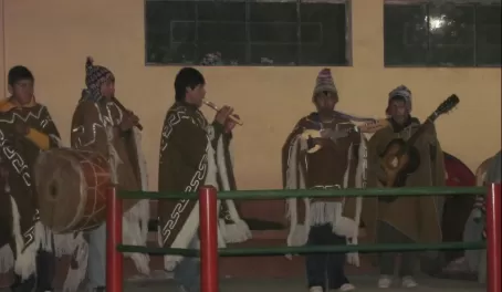The band on Amantani Island playing traditional music