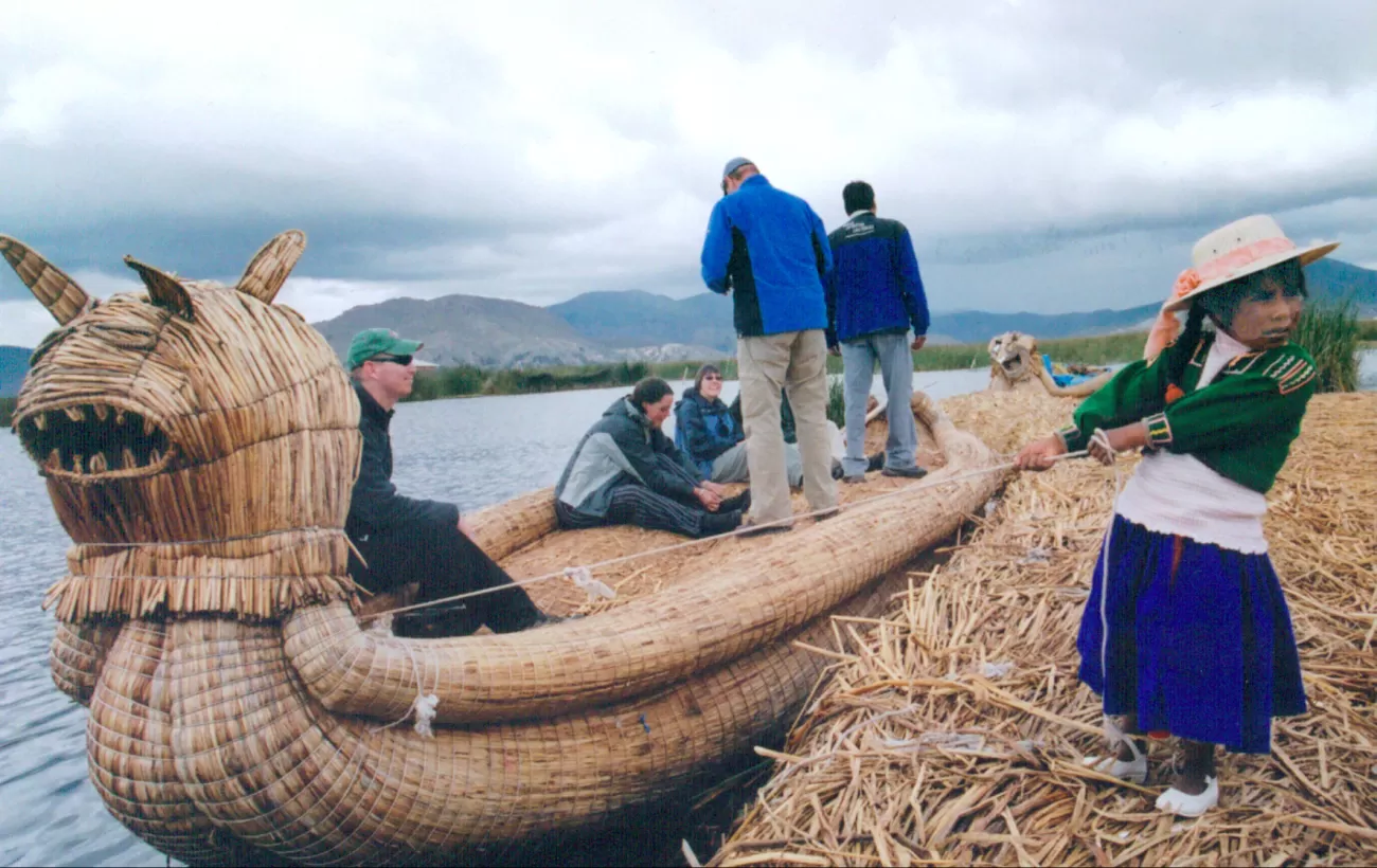 Travelers exploring Lake Titicaca during a Peru trip