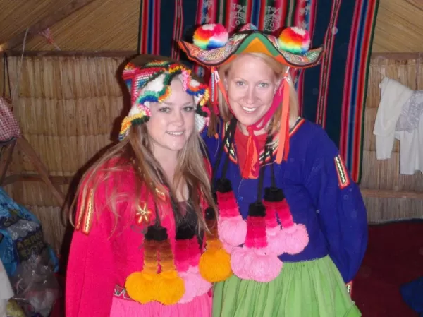 Ashley and I dressed up as Uros Island inhabitants