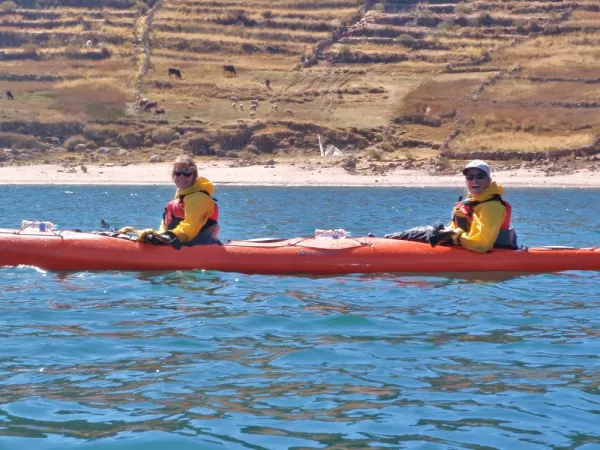 Peggy and Robin kayaking Lake Titicaca
