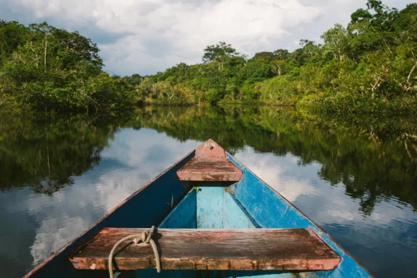 Canoe in the Amazon rainforest