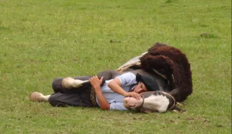A gaucho and his caballo snuggle up together 