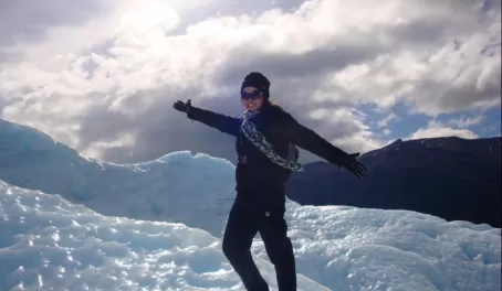 Using crampons to hike on the Perito Moreno Glacier