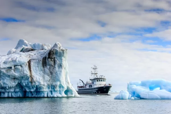 MV Kinfish among ice bergs