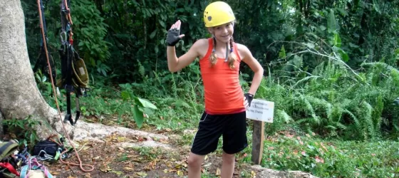 Gabs is ready to do a little tree climbing at Selva Bananito