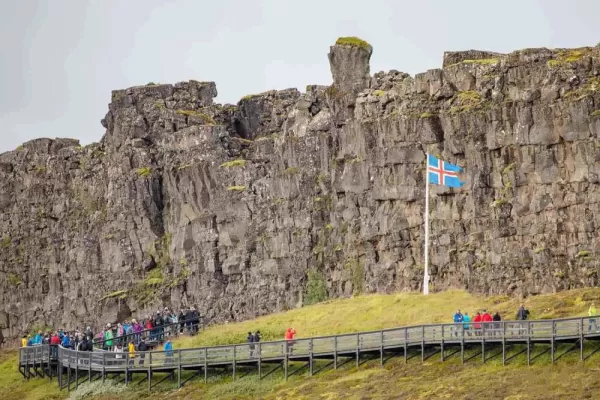 Thingvellir National Park with Iceland Flag Pole