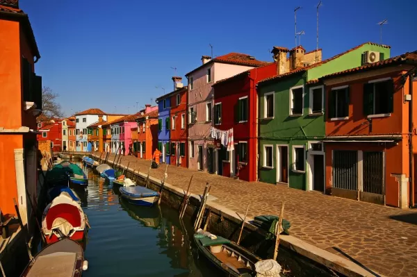 Colorful homes in Burano Island, Venice, Italy