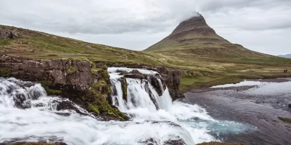 Kirkjufell mountain and Kirkjufellsfossar waterfalls