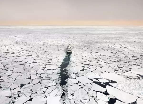Le Commandant Charcot crossing the ice floe