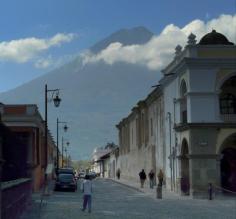 Volcan Agua (12,356 ft.) looms at the end of south running s