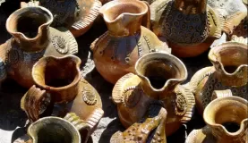 Traditional pottery at a market in Guatemala 