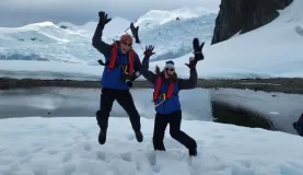 An attempt to jump for joy at visiting Antarctica for the first time!