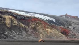 Gorgeous minerals and colors in the mountainside at Whaler's Bay on Deception Island.